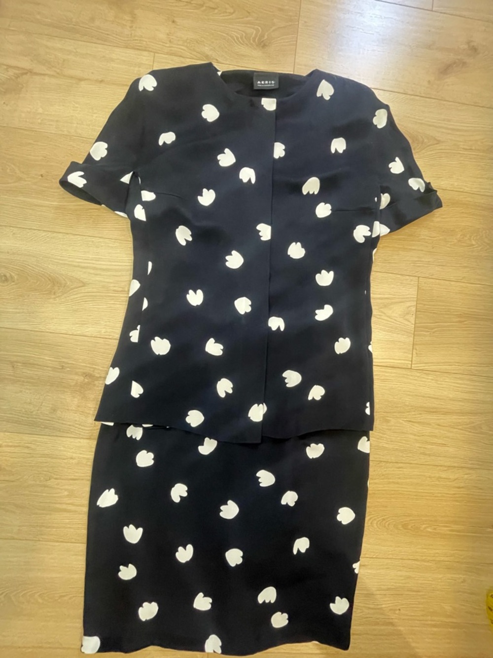 Akris Black Dress Set with White Tulip Motif